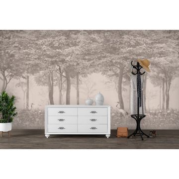 Обои виниловые на флизелине Design Studio 3D (Дизайн Студио 3Д) Vintage Журавли в густом лесу на бежевом Канвас (VG-025)