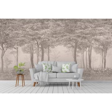 Обои виниловые на флизелине Design Studio 3D (Дизайн Студио 3Д) Vintage Журавли в густом лесу на бежевом Акварель (VG-025)