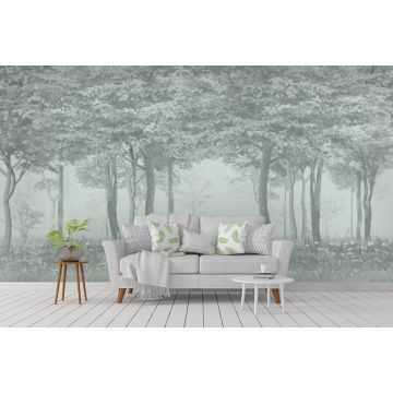 Обои виниловые на флизелине Design Studio 3D (Дизайн Студио 3Д) Vintage Журавли в густом лесу на зеленом Песок (VG-026)