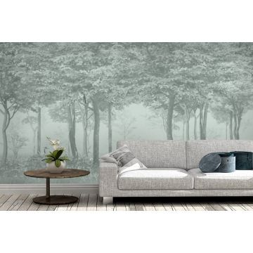 Обои виниловые на флизелине Design Studio 3D (Дизайн Студио 3Д) Vintage Журавли в густом лесу на зеленом Бесшовная Фреска Classic (VG-026)