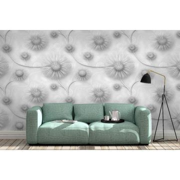 Обои виниловые на флизелине Design Studio 3D (Дизайн Студио 3Д) Volume Объемная вязь с серыми одуванчиками Песок (VL-003)