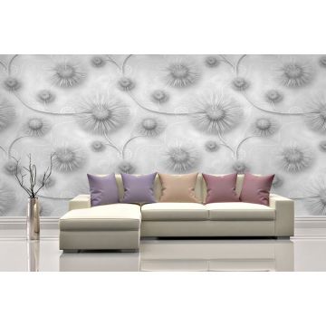 Обои виниловые на флизелине Design Studio 3D (Дизайн Студио 3Д) Volume Объемная вязь с серыми одуванчиками Канвас (VL-003)