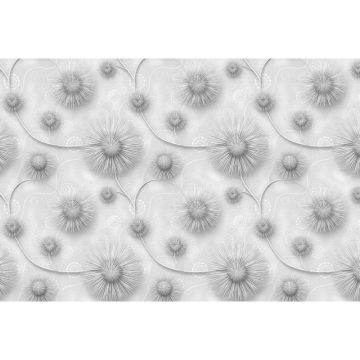 Обои виниловые на флизелине Design Studio 3D (Дизайн Студио 3Д) Volume Объемная вязь с серыми одуванчиками Бесшовная Фреска Гранд (VL-003)