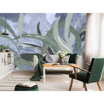 Обои виниловые на флизелине Design Studio 3D (Дизайн Студио 3Д) Avangard Дизайнерские листья в холодных тонах Песок (AVG-017)