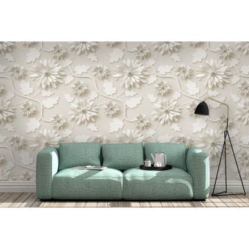 Обои виниловые на флизелине Design Studio 3D (Дизайн Студио 3Д) Volume Стена с объемными хризантемами Акварель (VL-011)
