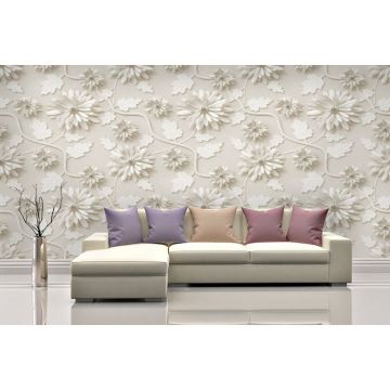 Обои виниловые на флизелине Design Studio 3D (Дизайн Студио 3Д) Volume Стена с объемными хризантемами Бесшовная Фреска Гранд (VL-011)