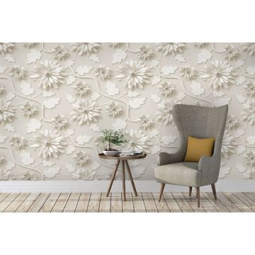 Обои виниловые на флизелине Design Studio 3D (Дизайн Студио 3Д) Volume Стена с объемными хризантемами Бесшовная Фреска Classic (VL-011)