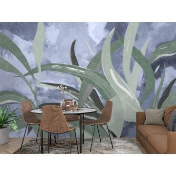 Обои виниловые на флизелине Design Studio 3D (Дизайн Студио 3Д) Avangard Дизайнерские листья в холодных тонах Акварель (AVG-017)