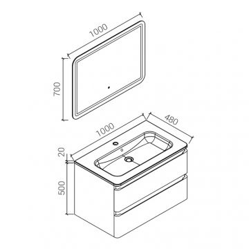 База под раковину Vincea Alba 1000 подвесная, 2 выкатных ящика soft close, L.White VMC-1A100LW