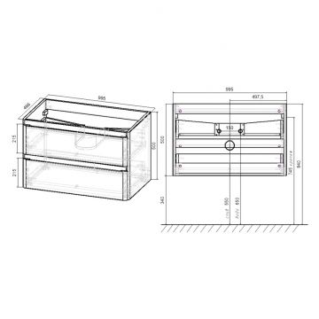 База под раковину Vincea Vico 1000 подвесная, 2 выкатных ящика soft close, G.White VMC-2V100GW