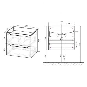 База под раковину Vincea (Винчея) Norma 600 подвесная, 2 выкатных ящика soft close, V.Oak VMC-2N600VO