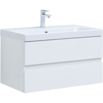 Тумба с раковиной Aquanet (Акванет) Беркли 80 белый глянец (2 ящика) 00302351