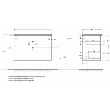 База под раковину подвесная BelBagno (Бельбагно) ETNA-H60 с двумя выкатными ящиками с доводчиками Rovere Nature 900x455x600 ETNA-H60-900-2C-SO-RN-P
