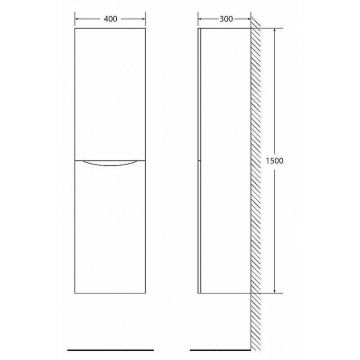 Шкаф подвесной BelBagno (Бельбагно) FLY-MARINO с двумя распашными дверцами с доводчиками с доводчиками с двумя полками левост-ний Bianco Lucido 400x300x1500 FLY-MARINO-1500-2A-SC-BL-P-L