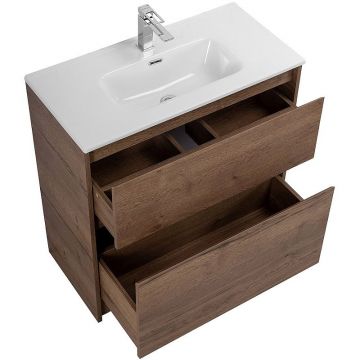 База под раковину напольная BelBagno (Бельбагно) KRAFT 39 с фрезерованными ручками по всей длине фасада с двумя выкатными ящиками Rovere Tabacco 505х390x840 KRAFT39-500