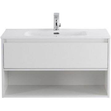 База под раковину подвесная BelBagno (Бельбагно) KRAFT с одним выкатным ящиком с фрез. ручкой по длине фасада и с одной откр.полкой Bianco Op. 800x460x500 KRAFT-800-1C-SO-BO