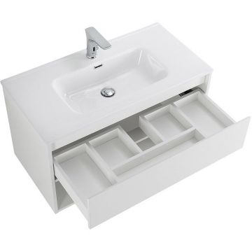 База под раковину подвесная BelBagno (Бельбагно) KRAFT с одним выкатным ящиком с фрез. ручкой по длине фасада и с одной откр.полкой Bianco Op. 800x460x500 KRAFT-800-1C-SO-BO