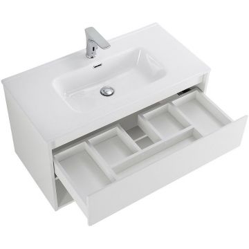 База под раковину подвесная BelBagno (Бельбагно) KRAFT с одним выкатным ящиком с фрез. ручкой по длине фасада и с одной откр.полкой Bianco Op. 900x460x500 KRAFT-900-1C-SO-BO