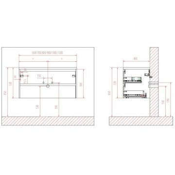 База под раковину подвесная BelBagno (Бельбагно) KRAFT с фрезерованными ручками по всей длине фасада с двумя выкатными ящиками Bianco Opaco 700x450x500 KRAFT-700-2C-SO-