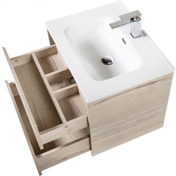 База под раковину подвесная BelBagno KRAFT с фрезерованными ручками по всей длине фасада с двумя выкатными ящиками Rovere Galifax Bianco 600x460x500 KRAFT-6