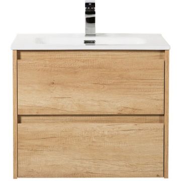 База под раковину подвесная BelBagno (Бельбагно) KRAFT с фрезерованными ручками по всей длине фасада с двумя выкатными ящиками Rovere Nebrasca Nature 600x450x500 KRAFT-