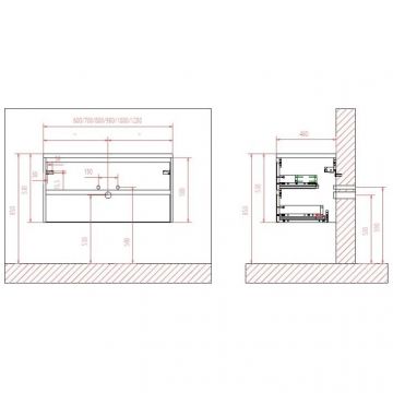 База под раковину подвесная BelBagno (Бельбагно) KRAFT с фрезерованными ручками по всей длине фасада с двумя выкатными ящиками Rovere Nebrasca Nature 600x450x500 KRAFT-