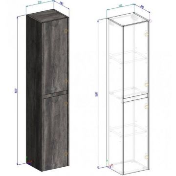 Шкаф подвесной BelBagno (Бельбагно) KRAFT с двумя распашными дверцами с доводчиками с двумя полками левосторонний Pino Pasadena 330x300x1600 KRAFT-1600-2A-SC-PP-L