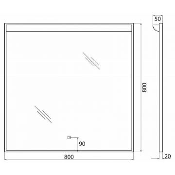 Зеркало BelBagno (Бельбагно) в алюминиевой раме с подсветкой с сенсорным выключателем SPC-UNO-800-800-TCH 800x50x800