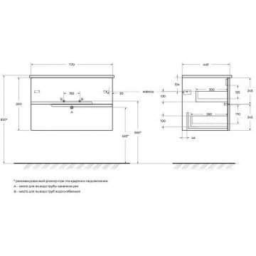 База под раковину подвесная Cezares (Цезарис) Duet с двумя выкатными ящиками Grafito 770x450x500 DUET-800-2C-SO-GR-P