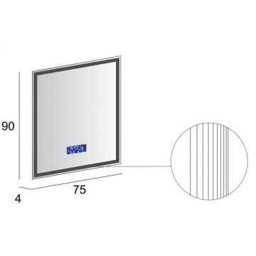 Зеркало Cezares с LED подстветкой, К6500, сенсорным выключателем Touch System, системой антизапотевания, с радио и датчиком температуры 45062, 75x4х90 см