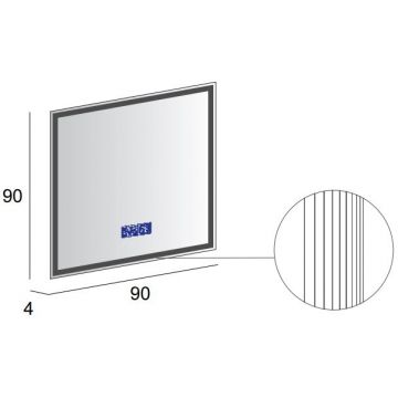 Зеркало Cezares с LED подстветкой, К6500, сенсорным выключателем Touch System, системой антизапотевания, с радио и датчиком температуры 45063, 90x4х90 см