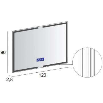 Зеркало Cezares с LED подстветкой, К6500, сенсорным выключателем Touch System, системой антизапотевания, с радио и датчиком температуры 45064, 120x4х90 см
