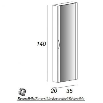 Пенал Cezares подвесной с одной распашной дверцей и наружным зеркалом, реверсная 44737 Rosso, 35х20х140 см