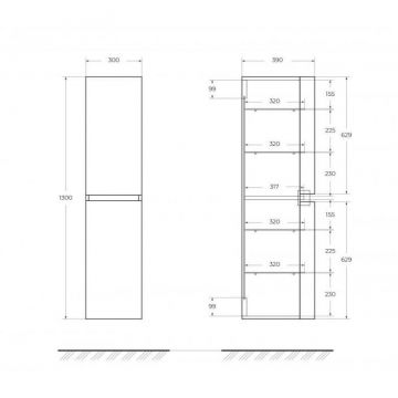 Пенал Cezares Vague подвесная с двумя распашными дверцами, реверсивная 44322 Bianco lucido, 30x38x130 см