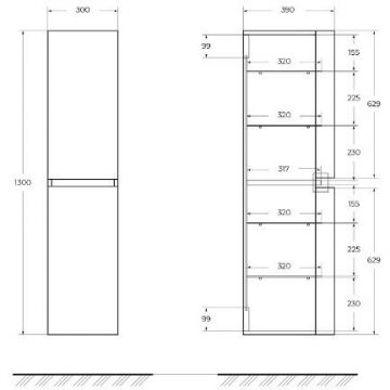 Пенал Cezares (Цезарис) Vague подвесная с двумя распашными дверцами, реверсивная 44326 Grigio talpa opaco, 30x38x130 см