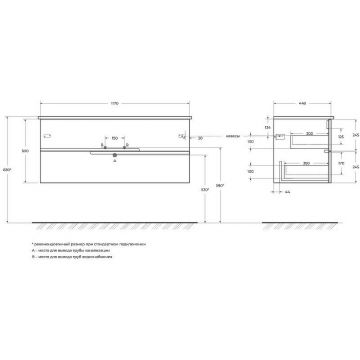 База под раковину подвесная Cezares (Цезарис) Duet с двумя выкатными ящиками Grafito 1170x450x500 DUET-1200-2C-SO-GR-P