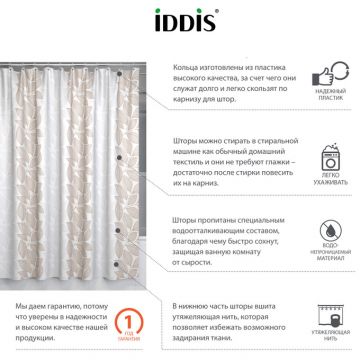 Штора для ванной комнаты Iddis Basic 180х180 см B14P118i11