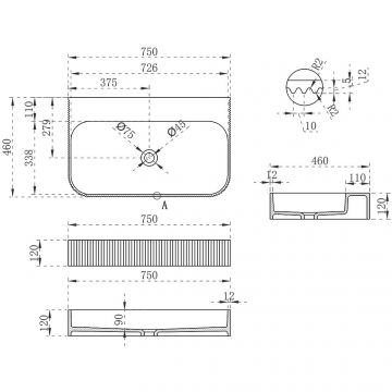 Раковина из искусственного камня Vincea (Винчея) VWB-6SG75MW, 750х460х120, подвесная, цвет белый матовый