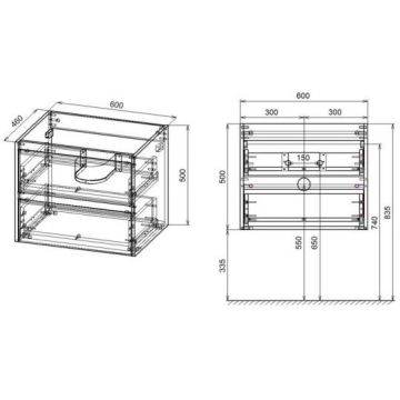 База под раковину Vincea (Винчея) Gio VMC-2G600NO подвесная 2 выкатных ящика soft close N.Oak