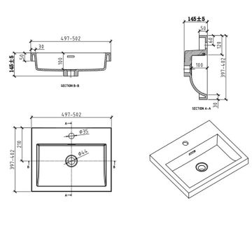 Раковина из искусственного камня BelBagno (Бельбагно) BB-500-PM-LVB 500х400х145 Полувстраиваемая/подвесная, цвет белый