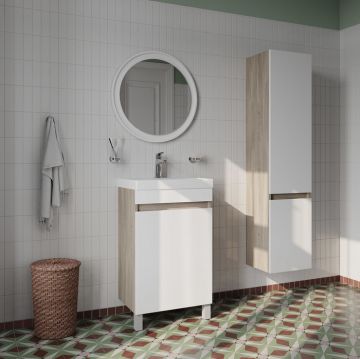 Тумба с умывальником Iddis (Иддис) Zodiac напольная с дверцами 50 см белая/под дерево ZOD5ADFi95K подходит ум. 3505000i28