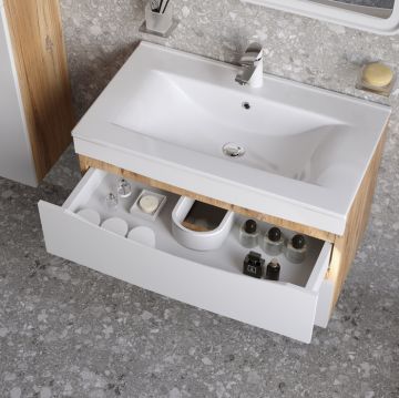 Тумба с умывальником Iddis (Иддис) Cloud подвесная 80 см белая/золотистый дуб CLO80Y0i95K подходит ум. 0138000i28