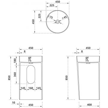 Раковина отдельностоящая Abber Stein белая матовая 450х450х850 мм AS2506-H