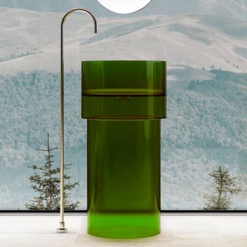 Раковина отдельностоящая прозрачная Abber Kristall зеленая 450х450х900 мм AT2701Emerald-H