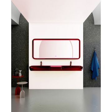 Раковина подвесная прозрачная Abber Kristall двойная, красная 1500х400х120 мм AT2807Rubin