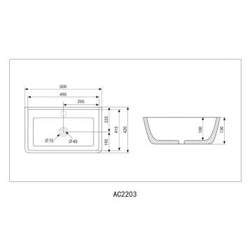 Раковина накладная Abber Rechteck черная матовая 500х420х130 мм AC2203MB