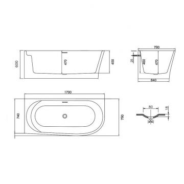 Ванна акриловая Vincea (Винчея) VBT-301-1700R, 1700х780х600, цвет белый, правая, слив-перелив в комплекте, хр, (без монтажного комплекта/ножек)