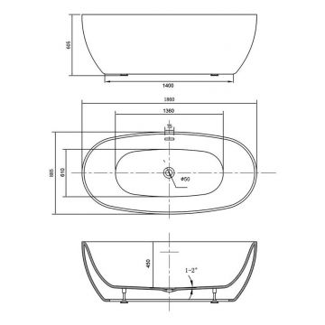 Ванна акриловая Vincea (Винчея) VBT-405-1860, 1860х885х605, цвет белый, слив-перелив в комплекте, хром, (без монтажного комплекта/ножек)