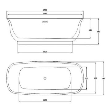 Ванна акриловая Vincea (Винчея) VBT-114, 1700х750х580, цвет белый, слив-перелив в комплекте, хром, (без монтажного комплекта/ножек)