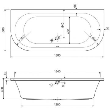 Акриловая ванна Cezares METAURO-wall-180-80-40-W37, 180x80x40